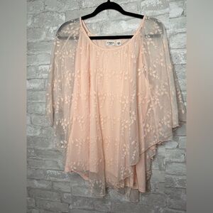 2X Cato women's peach embroidered mesh overlay top